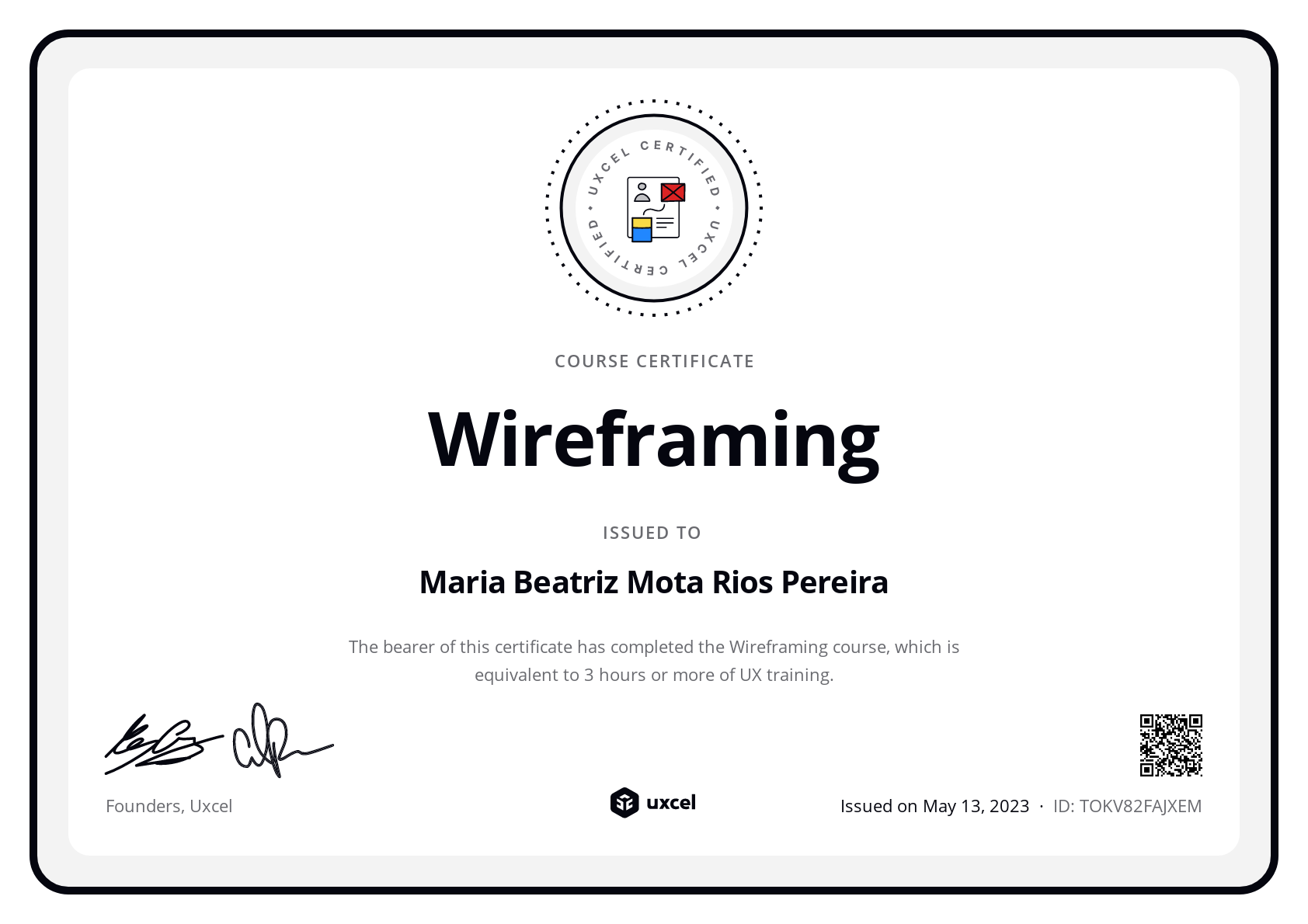 Maria Beatriz Mota Rios Pereira's certificate